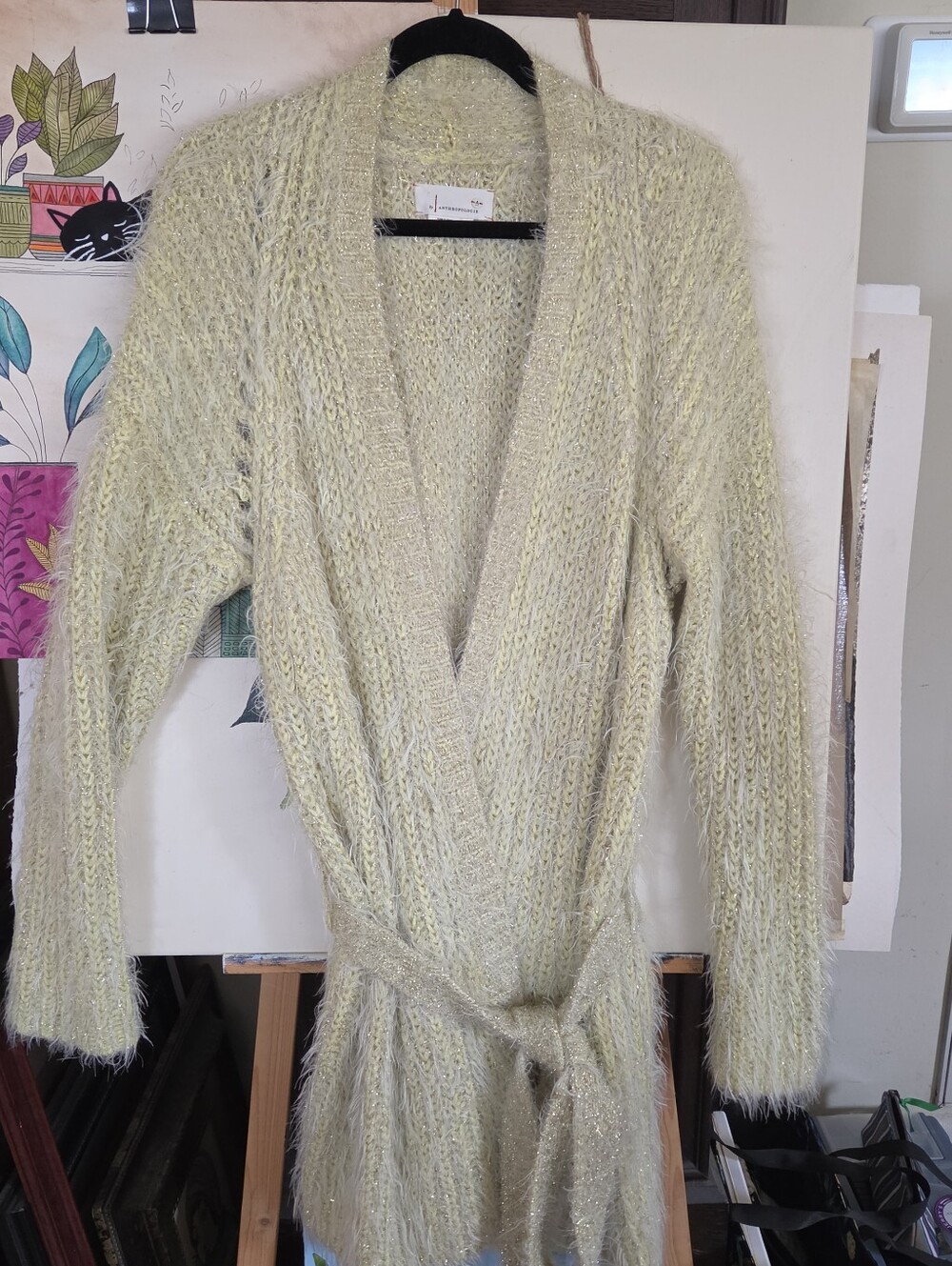 Soft Knit Belted Women’s Sweater Cardigan - Pale Yellow